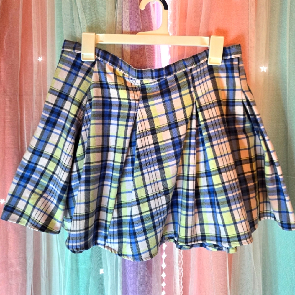 Plaid Tennis Skirt SO pink blie and green